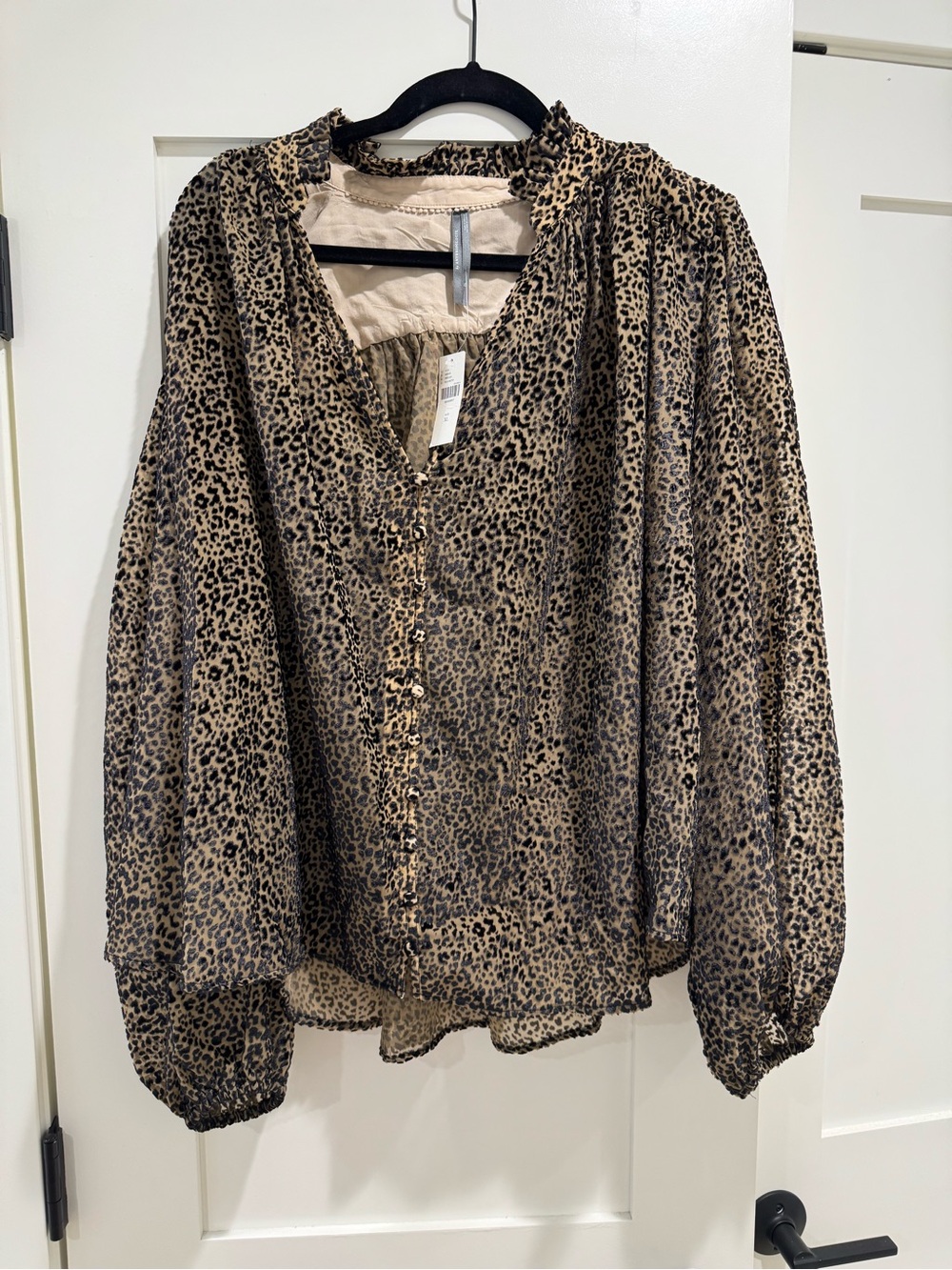 Anthropologie Leopard Print Sheer Blouse - Tan/Black